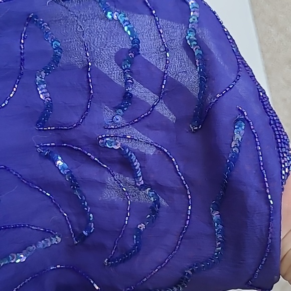 Vintage Western Bib Pearl Fringe & Silver Sequin Moon Silk Shift Dress XL - Picture 9 of 16